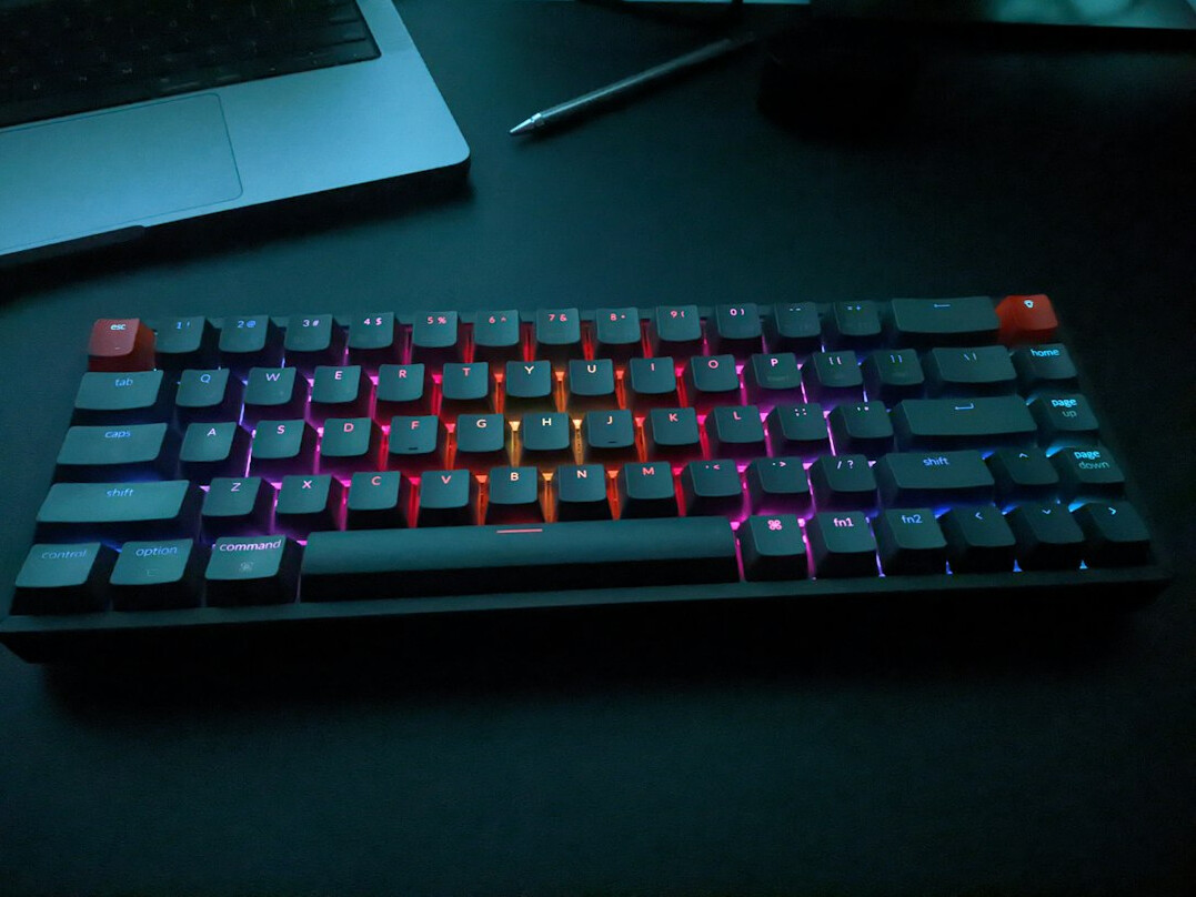 Close-up of a mechanical keyboard with backlit keys